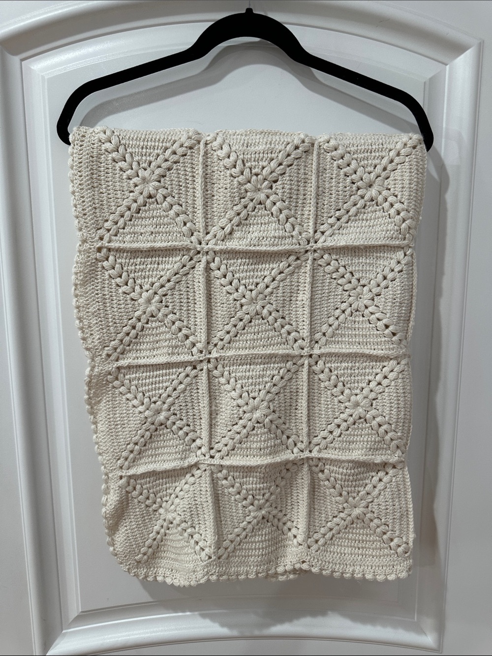 Cream Crochet Baby Blanket - Soft Knit Nursery Throw